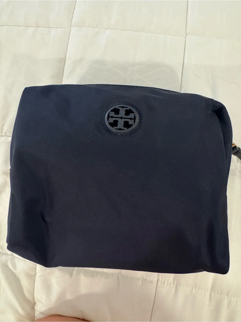 Tory Burch Navy Blue Nylon Toiletry Pouch with Logo